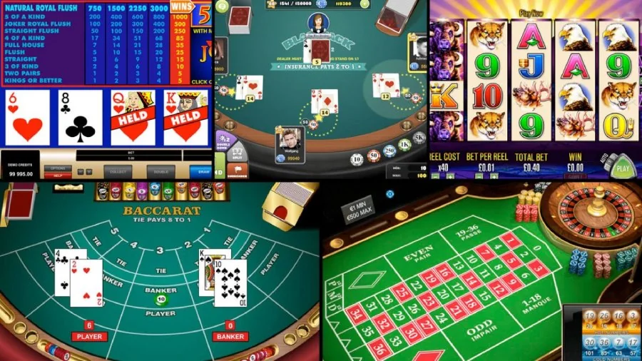 Ruang permainan meja kasino dengan tampilan digital